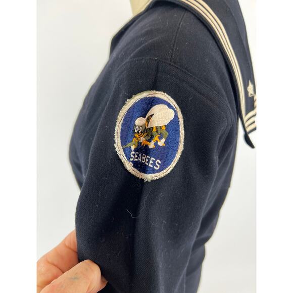 VTG WWII US Navy Seabees Uniform Dress Jumper Shirt Dragon Embroidery 40s Blk XS - Picture 6 of 10